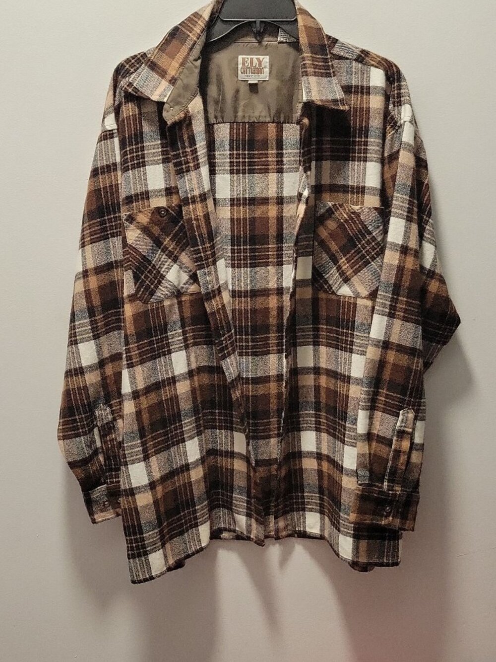 Ely Cattleman Shirt Mens Xl - Brown & white Plaid - western,country,flannel,west